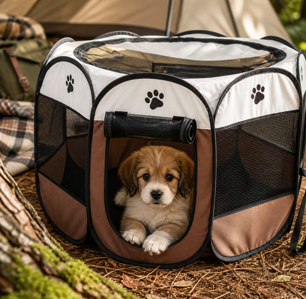 Portable Dog Exercise Pen Pop-Up 8-Panel Oxford Mesh Puppy Playpen