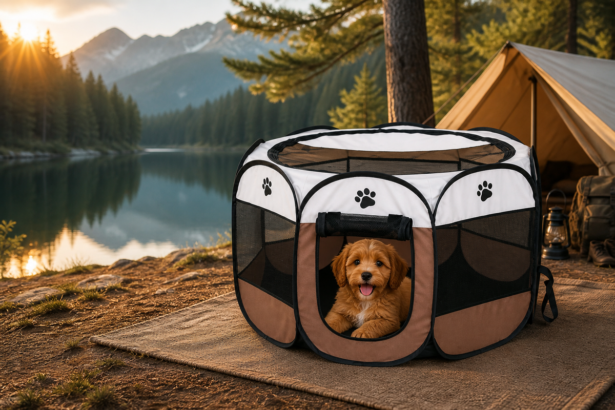 Portable Dog Exercise Pen Pop-Up 8-Panel Oxford Mesh Puppy Playpen
