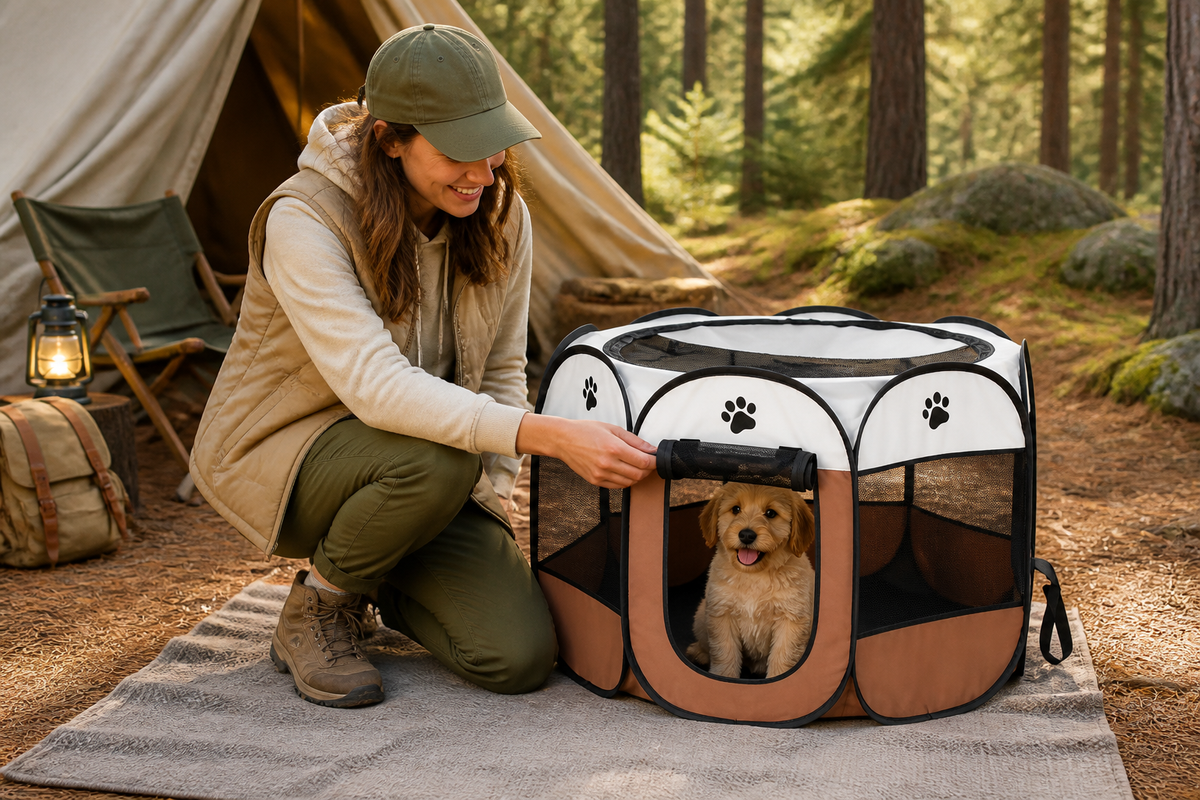 Portable Dog Exercise Pen Pop-Up 8-Panel Oxford Mesh Puppy Playpen