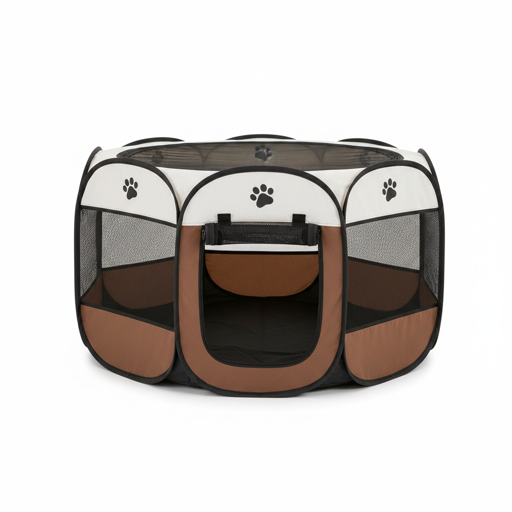Portable Dog Exercise Pen Pop-Up 8-Panel Oxford Mesh Puppy Playpen on white background