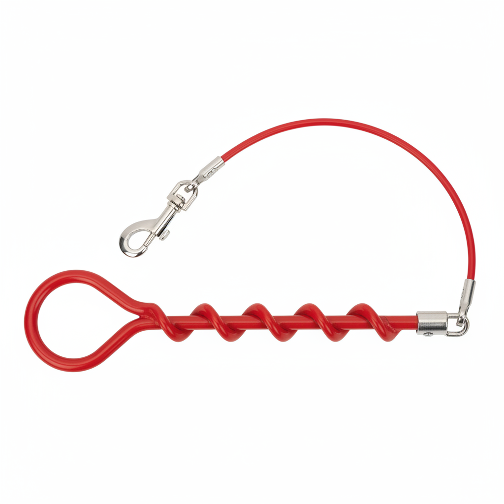 Heavy Duty Dog Stake and Lead Set 20 ft 60 lbs Stainless Steel on white background